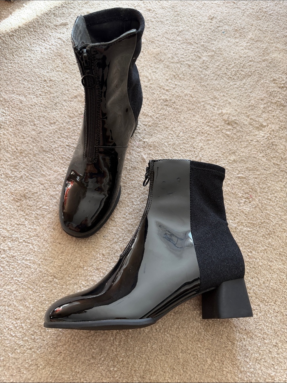 Camper Black Patent Ankle Boots with Block Heel - Women's